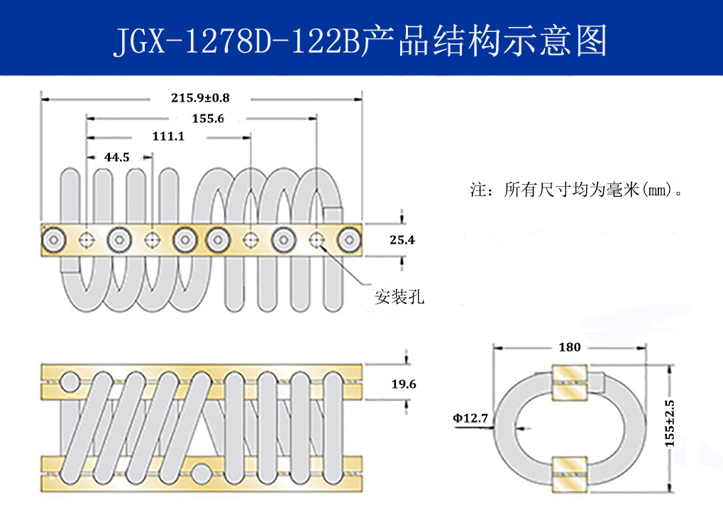 JGX-1278D-122B多應用鋼絲繩隔振器結(jié)構圖